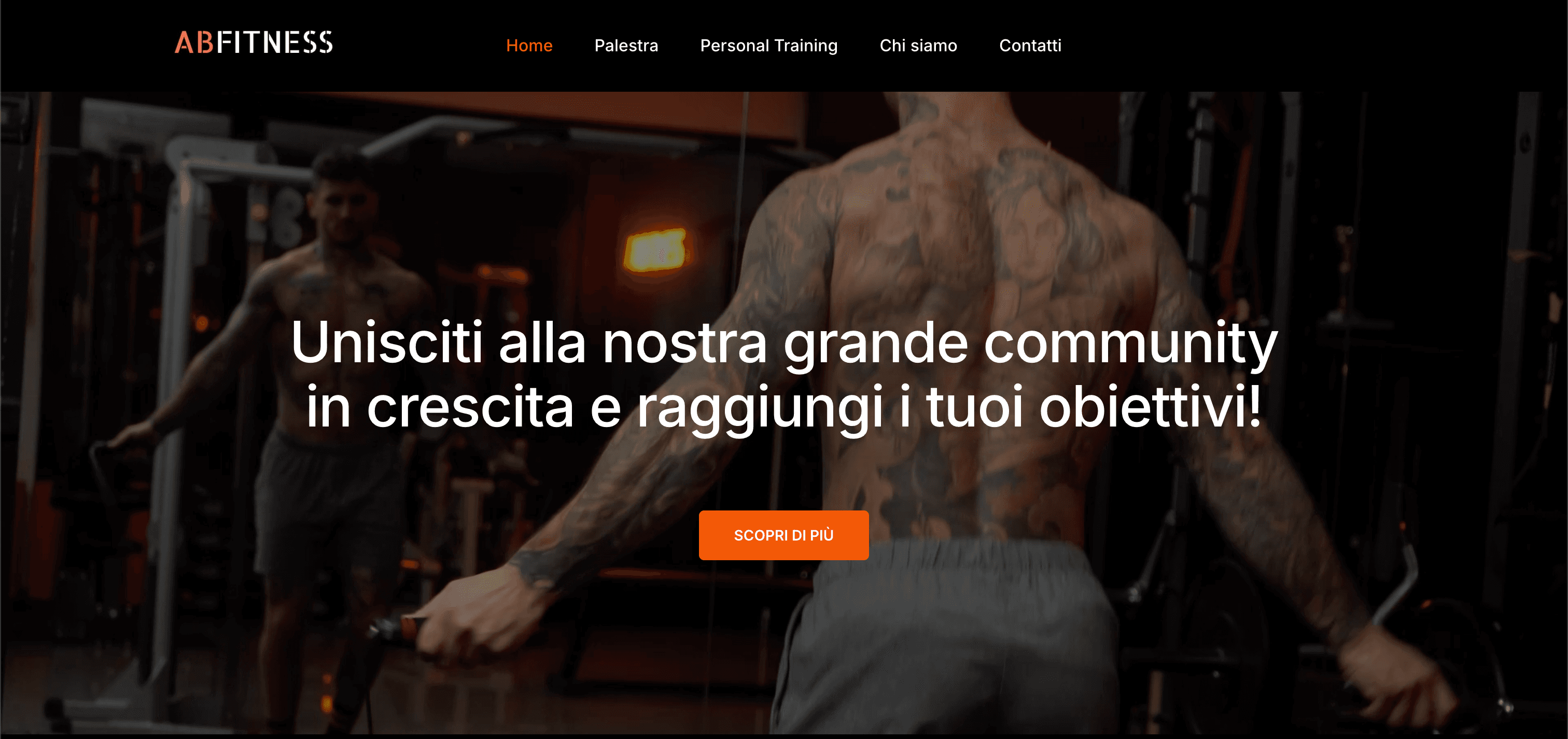 Anteprima above the fold del sito AB Fitness